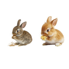 Fototapeta premium Two adorable baby bunnies eating