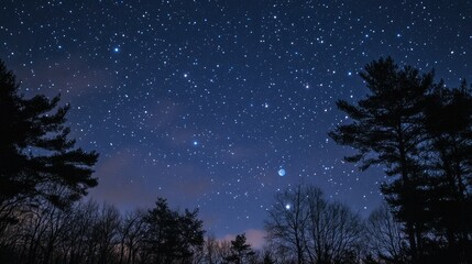 Fototapeta premium Stars twinkling in the night sky, with faint outlines of planets forming a cosmic scene.