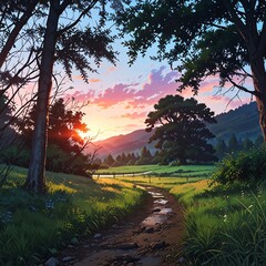 Fototapeta premium sunset in the forest