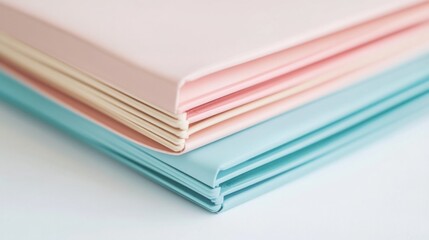 A close-up of three stylish folders, each in different pastel colors, isolated on a bright white surface, perfect for creative projects