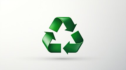 Obraz premium A green recycle icon on a clean white background, symbolizing environmental conservation and eco-friendly practices. Minimalist design, modern, with sharp lines and rounded edges.