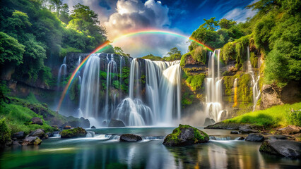 waterfall and rainbow view, the best view of nature looks like Haven.