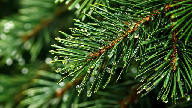 Pine Branch with Dew Drops
