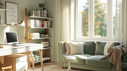 Modern Home Office with Cozy Couch