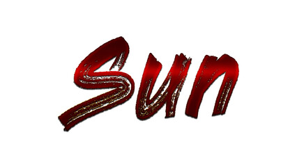 3D blood red word design of Sun on white background.	