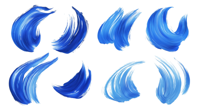  set of blue dabbing brushstrokes isolated on transparent background