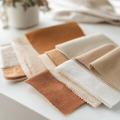 Selection of fabric swatches in warm tones 