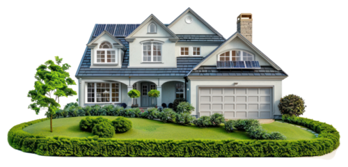 PNG Modern suburban house with garden