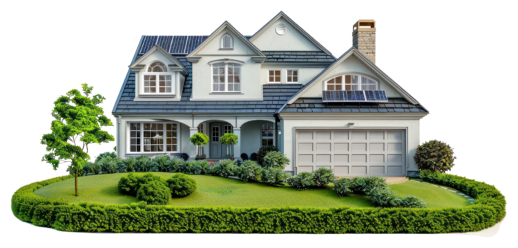 PNG Modern suburban house with garden