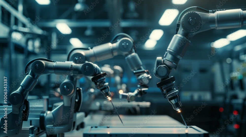Aufkleber Three robots are working together in a factory