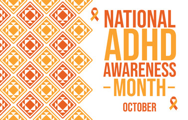 Obraz premium National ADHD Awareness Month Banner for October 2024, Highlighting Awareness and Support for Individuals with ADHD. Vector EPS 10.