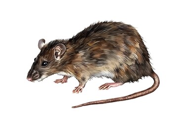 Painting of an African striped brown and blackopstail rat on white background