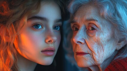 Obraz premium A striking contrast between young and elderly faces showcases wisdom and innocence