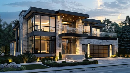 Obraz premium Modern House with Stone Facade