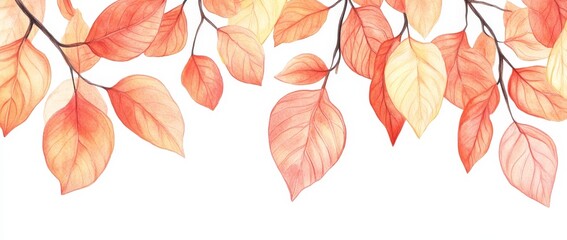 Fototapeta premium The picture represents falling red leaves in autumn season. The purpose is to use it as a wallpaper background or as a web banner.