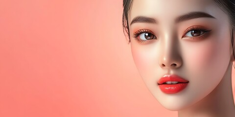Asian young woman with creative make - up, Chinese new year concept.