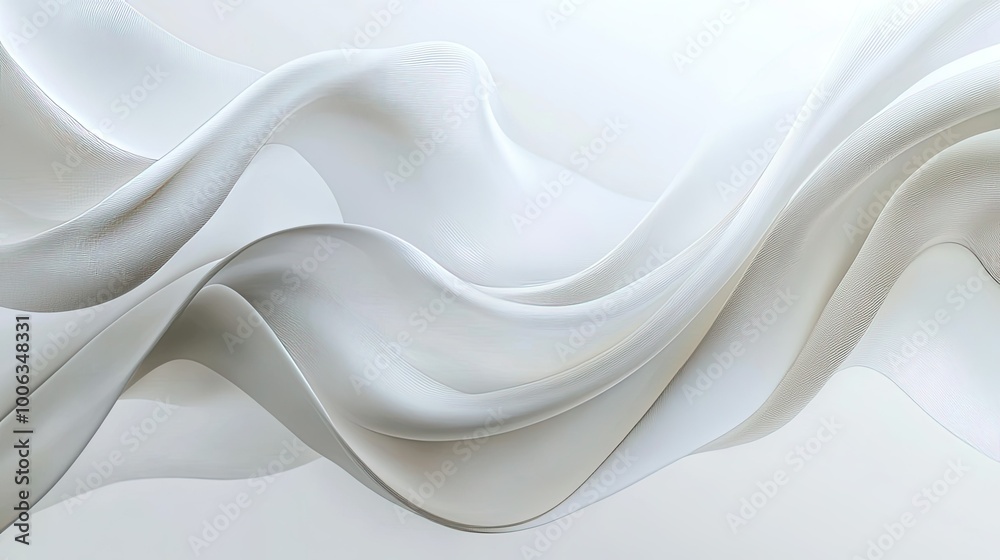 Poster light abstract waves over a white background, soft curves creating movement in minimal design.