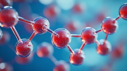 detailed molecular structure illustration with a close-up view on a blue background, highlighting atoms and molecular bonds for advanced scientific research and technology