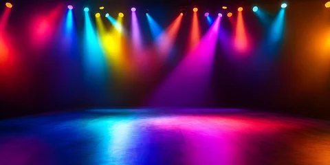 Fotobehang Stage of the music festival. colorful neon lights. © HORA STUDIO