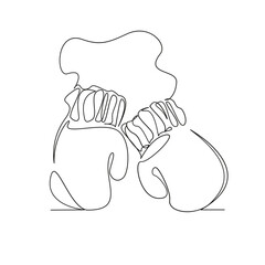 One continuous single drawing line art flat doodle winter, snow, wool, mitten, season, warm,  pattern, red, textile. Isolated image hand draw contour on a white background