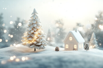 Minimalist Christmas background with soft shades, fine details that convey the essence of winter calm