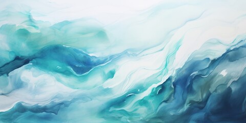Obraz premium Abstract Ocean Waves Texture. Serene Aqua Blue and White Fluid Art Background