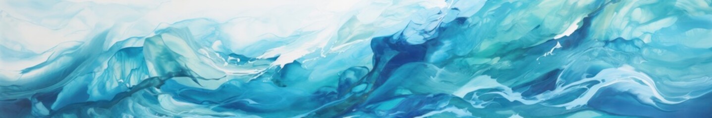 Abstract Ocean Waves Texture. Serene Aqua Blue and White Fluid Art Background