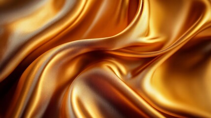 Fototapeta premium Smooth, shimmering golden fabric with elegant folds and curves.