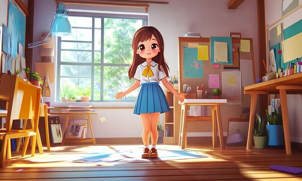 Chibi Anime Girl Dancing in Kawaii Lofi Style, cute video loop