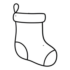 Hand drawn doodle christmas sock on white background.
