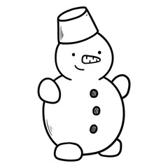 Hand drawn doodle cute snowman on white background.