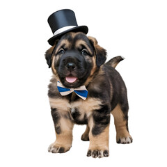 Obraz premium Backgroundless cutout of a mastiff puppy wearing a fancy top hat and tie