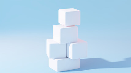 Naklejka premium White cubes on blue background, 3d render illustration. Computer digital drawing. Generative AI