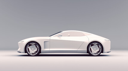 Silver futuristic sports car coupe on a gray background. 3d rendering. Generative AI