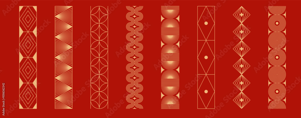 Fototapete Vector set of design elements  in simple linear style - border logo design elements and frames for stories, posts, prints, Chinese New Year frames and vector illustrations