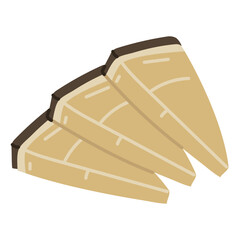 Hard parmesan or pecorino cheese, sliced triangular pieces in a dark package lying together, vector illustration of a group isolated on a white background. For the menu of dairy products, cafes