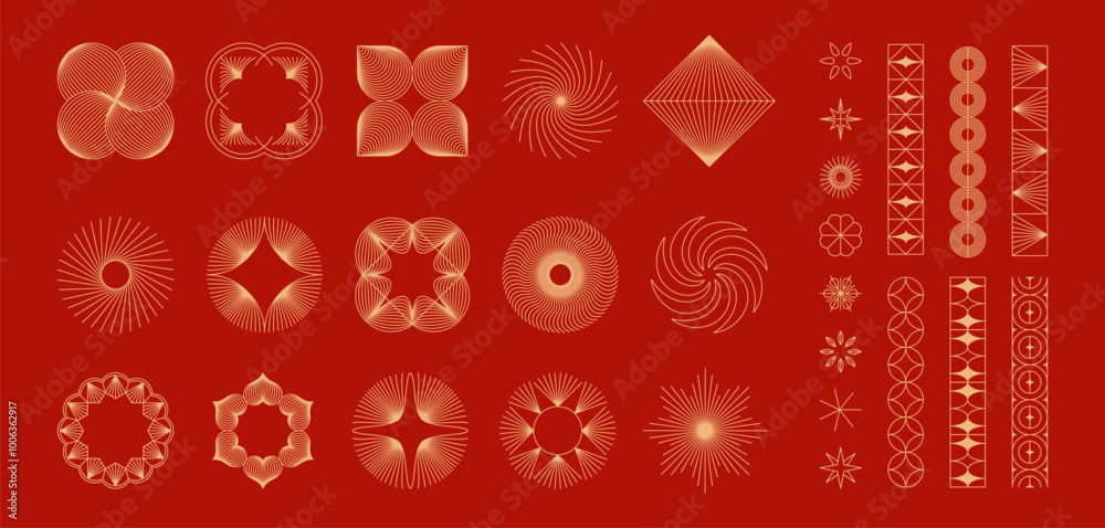 Poster Vector set of design elements  in simple linear style - border logo design elements and frames for stories, posts, prints, Chinese New Year frames and vector illustrations