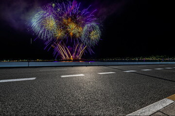 fireworks in the city celebration night landscape road outdoor