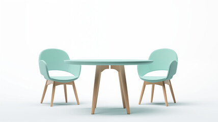 3D Render of Minimalistic green Chair and Table Set on Plain White Background, Concept of Modern Furniture Design and Simplicity. Generative AI