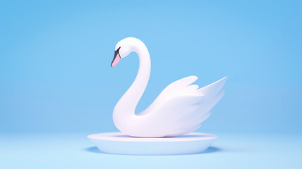 Fototapeta premium 3D Render of Minimalistic Swan Statue Floating on Pastel Blue Background, Elegance and Simplicity concept. Generative AI