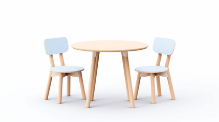 3D Render of Minimalistic Chair and Table Set on Plain White Background, Concept of Modern Furniture Design and Simplicity. Generative AI