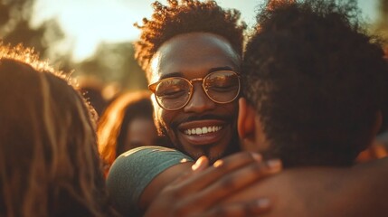 diverse group coming together in solidarity and support at a community gathering, highlighting inclusivity, social bonding, and unity in diversity for a sense of belonging