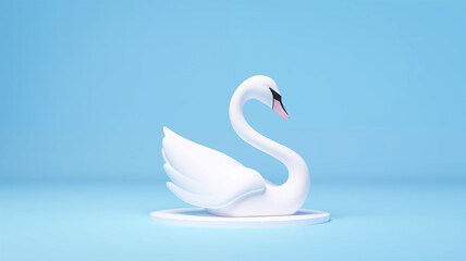 Fototapeta premium 3D Render of Minimalistic Swan Statue Floating on Pastel Blue Background, Elegance and Simplicity concept. Generative AI