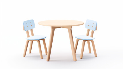 Fototapeta premium 3D Render of Minimalistic Chair and Table Set on Plain White Background, Concept of Modern Furniture Design and Simplicity. Generative AI
