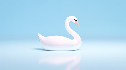 3D Render of Minimalistic Swan Statue Floating on Pastel Blue Background, Elegance and Simplicity concept. Generative AI