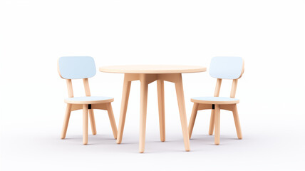 3D Render of Minimalistic Chair and Table Set on Plain White Background, Concept of Modern Furniture Design and Simplicity. Generative AI