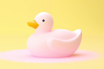 Plastic cute duck on a yellow background. 3d render illustration. Generative AI