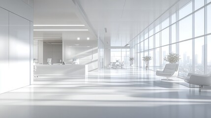 Fototapeta premium modern white open space office with a versatile mock-up wall, designed for flexible business presentations and creative layouts, showcasing a clean and minimalist corporate workspace