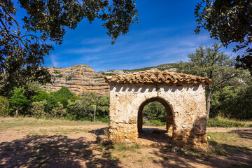 white cross exorcism (esconjuradero de la cruz blanca) , Vadiello,  Sierra and Canyons of Guara Natural Park, Huesca, Aragon community, Spain