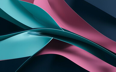 Fototapeta premium A unique abstract background with smooth, flowing lines in vibrant, contrasting colors like teal, magenta, and dark blue. 